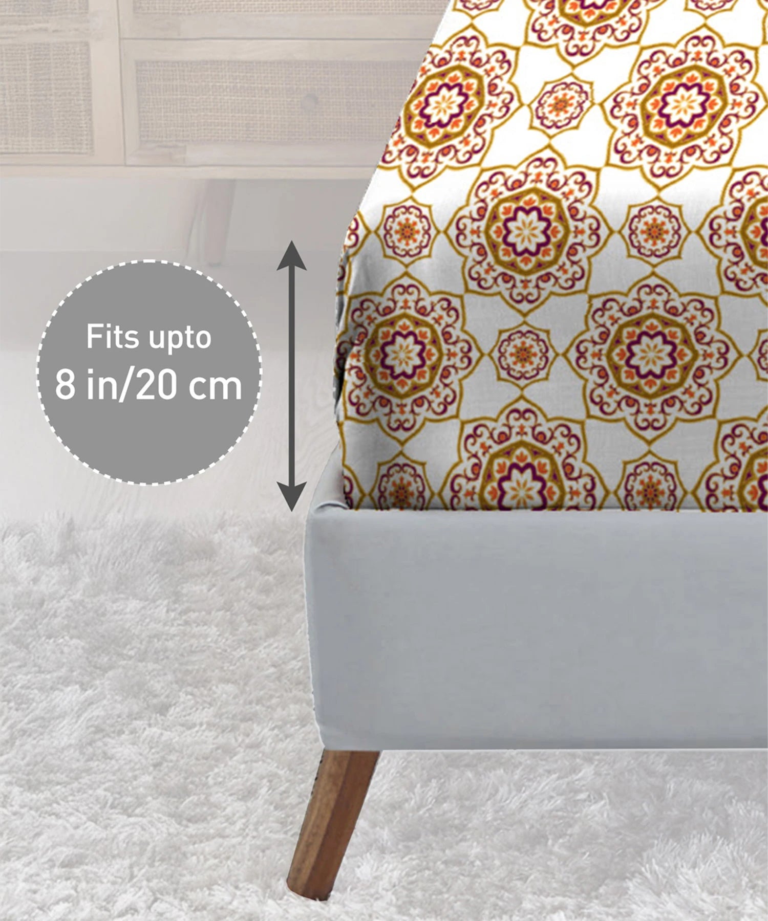 Urban Comfort King Fitted Bedsheet Set, Majestic Mandala Yellow|144 TC Cotton| 2 Pillow Covers - Image 4