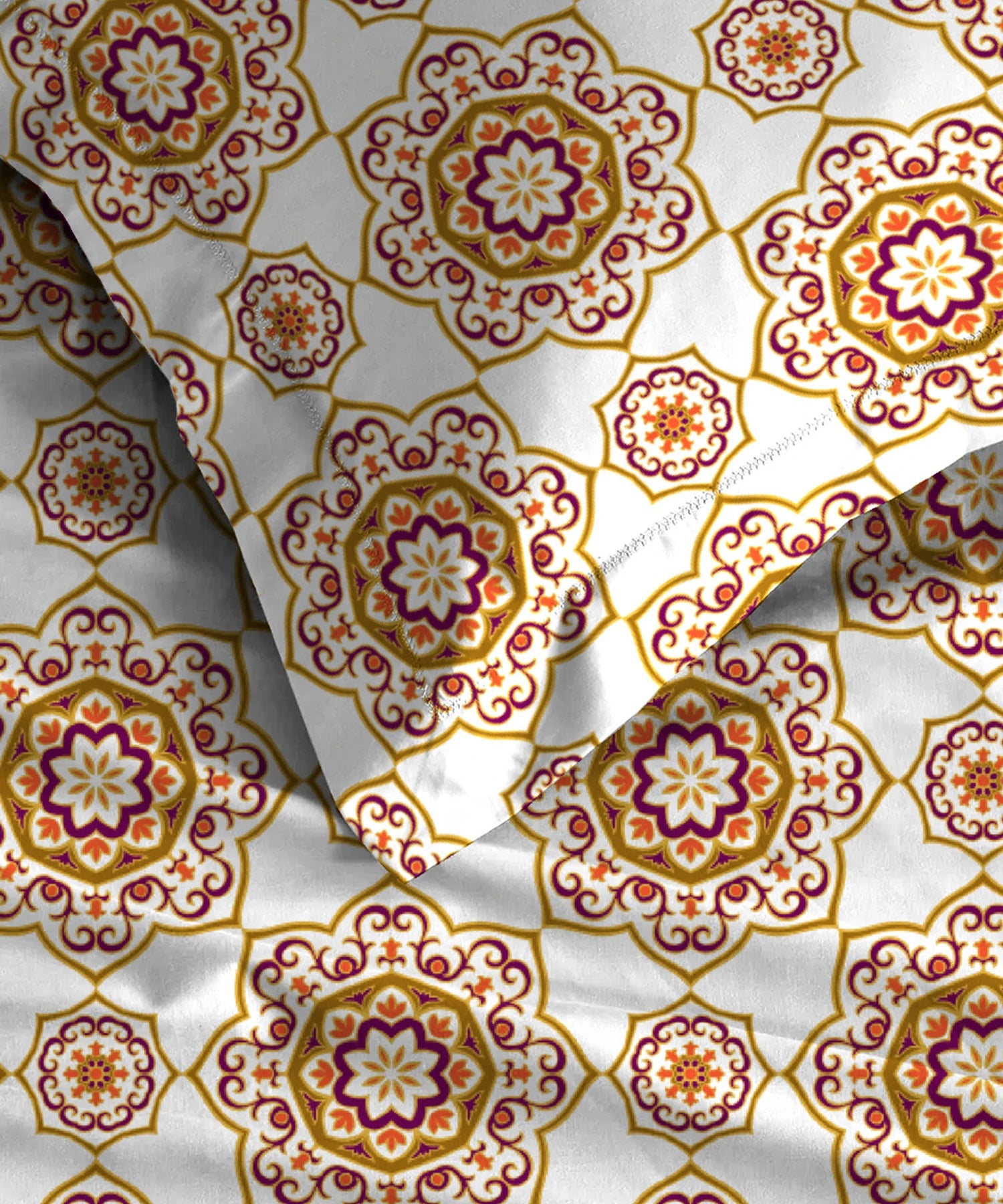 Urban Comfort King Fitted Bedsheet Set, Majestic Mandala Yellow|144 TC Cotton| 2 Pillow Covers - Image 5