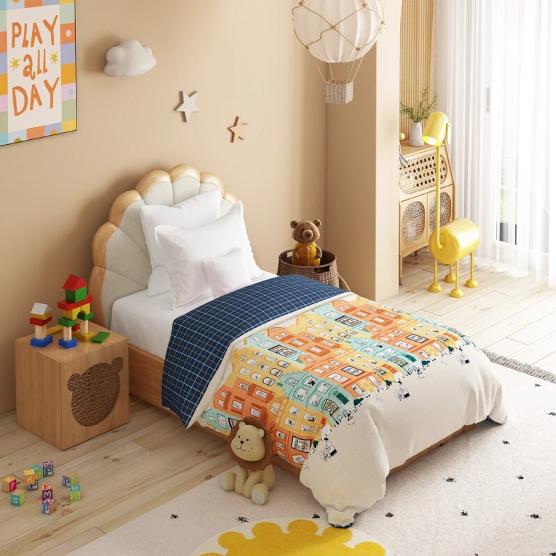 Juniors Single AC Comforter, Day doodle| 144TC Cotton