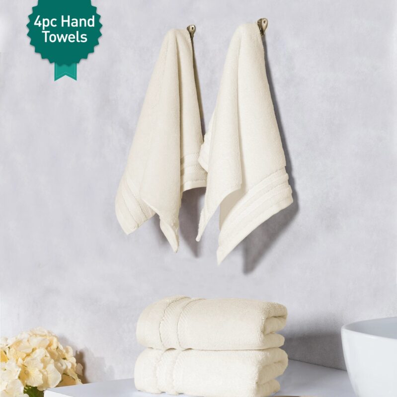 Luxury 4 PC Hand Towel Set, Linen|625 GSM Cotton|Anti Microbial